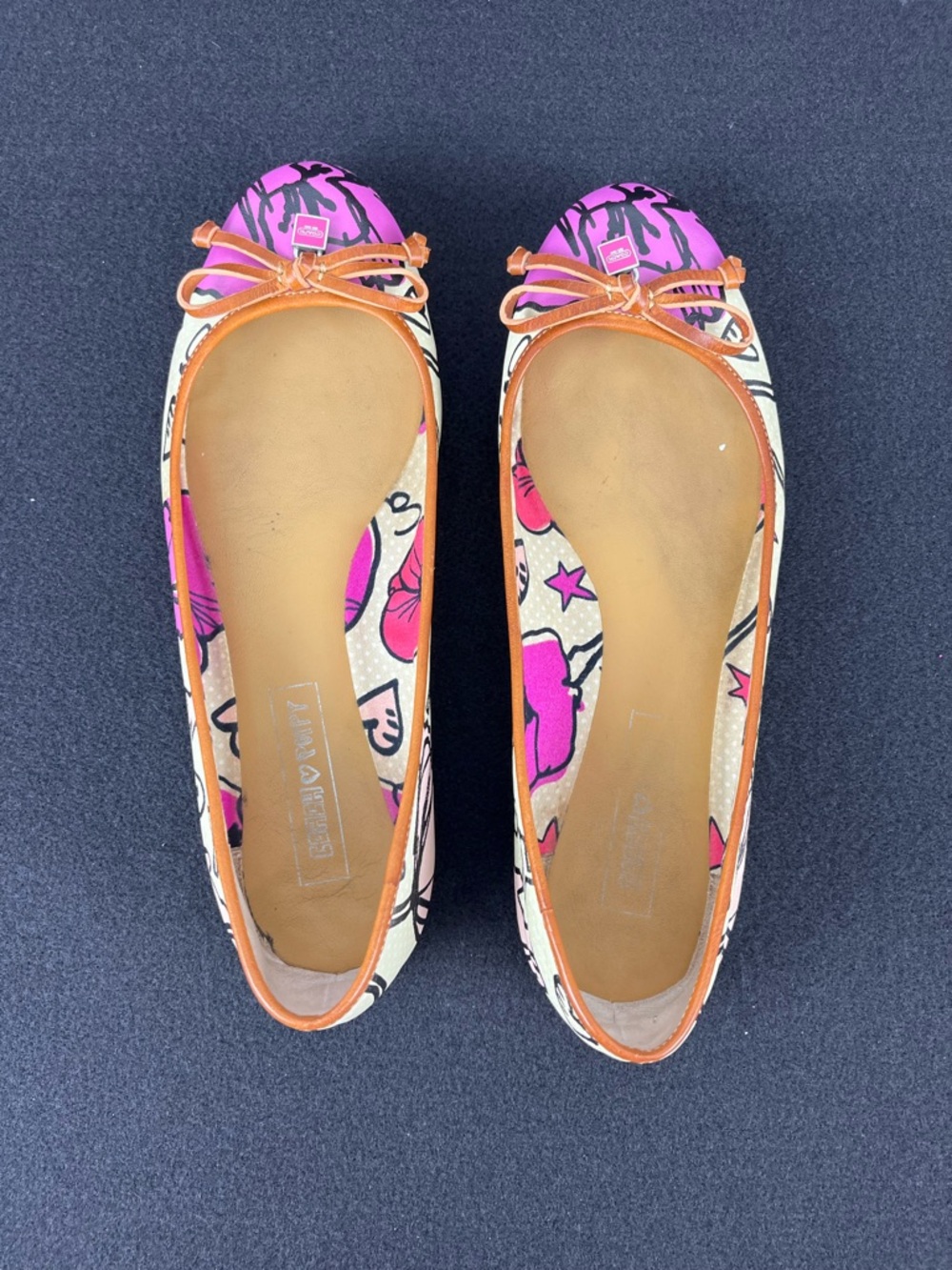 Coach Poppy Darling Graffiti Print Ballet Flats Pink Cream Leather Trim Size 7 - Picture 4 of 15